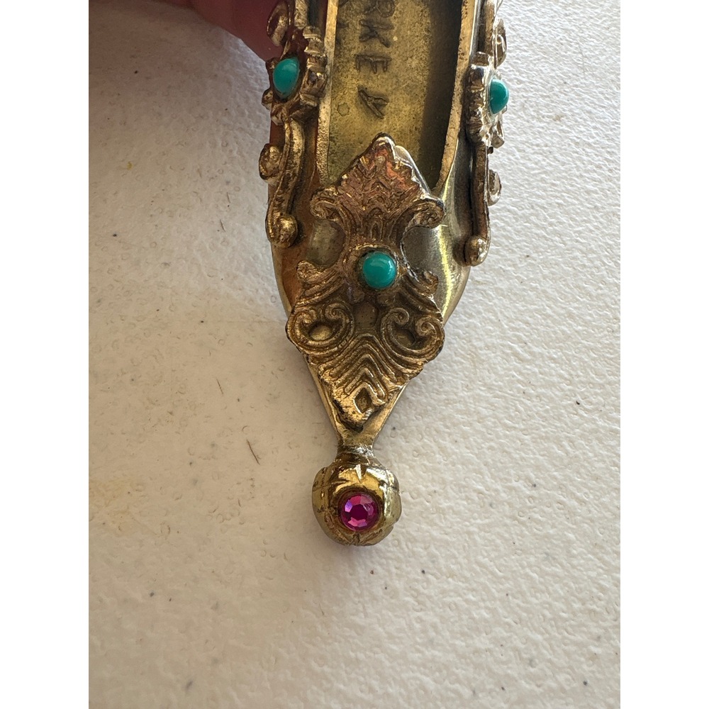 Vintage Turkish Ornate Brass Shoe Ashtray with Gemstone Accents - Picture 4 of 6
